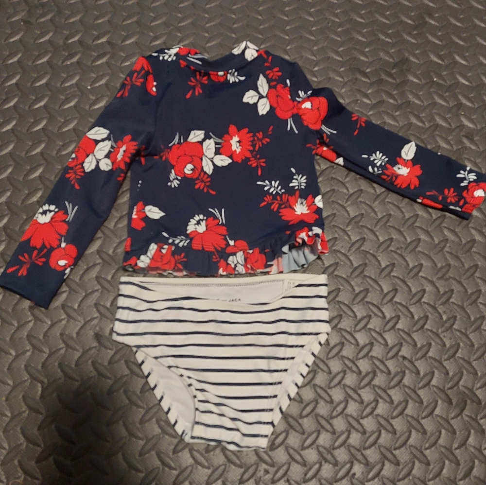Floral And Striped Swim Set With Cap